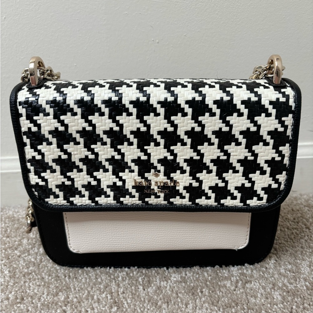 NWT Kate Spade Woven Remi Flap Chain Crossbody Shoulder Bag In Houndstooth